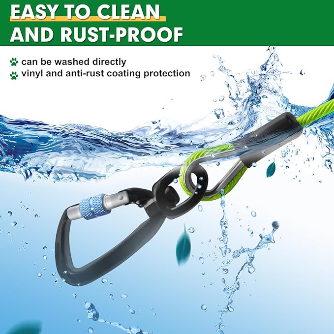 Snagle Paw Dog Tie Out Cable 30FT-1000LBS Break Strength,Heavy Duty Dog Leads for Yard with Shock Absorbing Spring & Swivel Hook,Long Leash Cable for Outdoor Tethering,Dog Line for Small Large Dogs