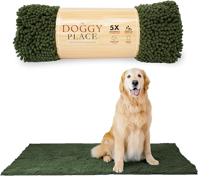 My Doggy Place Microfiber Dog Mat for Muddy Paws, 60" x 36" Chive - Non-Slip, Absorbent and Quick-Drying Dog Paw Cleaning Mat, Washer and Dryer Safe - X-Large/Runner