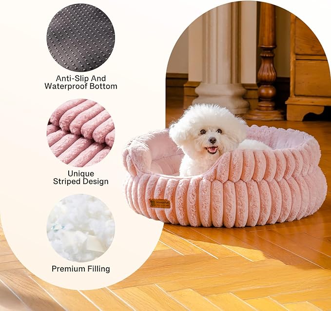 MEWOOFUN Cat Beds for Indoor Cats, Washable Dog Bed for Small Dogs, Round Pet Bed for Puppies and Kittens (Pink, 20"x20"x8")