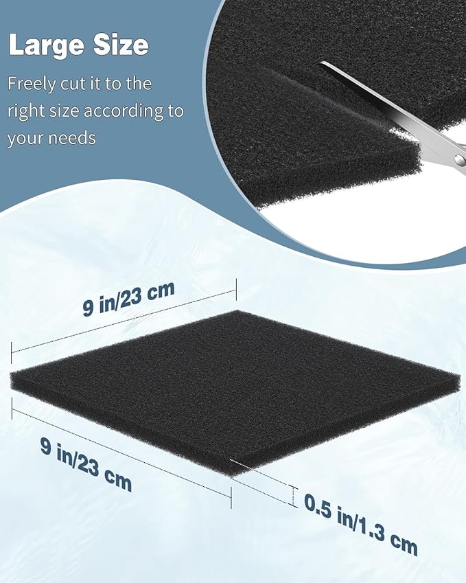Pawfly 2 Pack Aquarium Bio Sponge Filter Media Pad, 40 PPI Filter Foam Sponge Pads Cut-to-Size Foam for Fish Tank Filters Sumps Ponds Hydroponics, 9" x 9" x 0.5"
