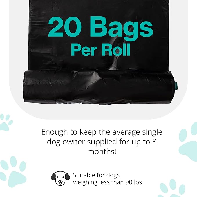 PawPail Trash Can Liners, Dog Poop Disposal Bags, 100% Recycled Plastic, Floral Scented, for PawPail Pet Waste Station, Cat Litter Box, or Outdoor Trash Can | 1 Roll of 20 Large Size Bags