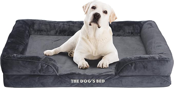 The Dog’s Bed, Orthopedic Standard Foam Waterproof Dog Bed with Standard Support, XL Grey Plush, Waterproof, Supportive Dog Bed with Replaceable Covers, Veterinary Approved