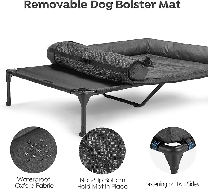 Veehoo Cooling Elevated Dog Bed Add Removable Waterproof Bolster Cushion Mat, Raised Pet Cot with Breathable Teslin Mesh, No-Slip Feet, Dog Sofa Bed for Indoor Outdoor, XXLarge, Black CWC2331B