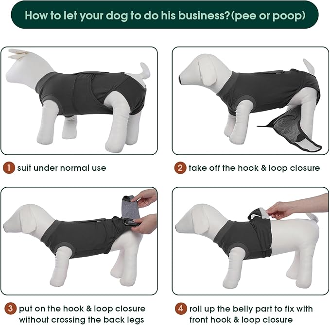 Kuoser Dog Surgery Suit Female Spay, Dog Recovery Suit Male Neuter, Puppy Clothes Onesie for Surgery Anti Licking Abdominal Wounds Pet Surgical Recovery Bodysuit Shirt, Substitute E-Collar & Cone