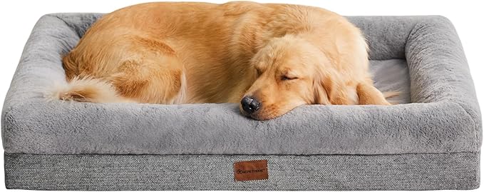 BFPETHOME Orthopedic Dog Bed for Large Sized Dogs – Washable Dog Couch Bed with Bolster Sides, Removable Waterproof Cover, Non-Slip Base, Comfortable Pet Bed for Better Sleeping
