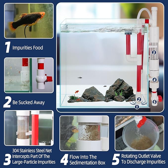 hygger Aquarium Overflow Filter with Waste Collection Separator, External Hanging Filter Accessory, Fish Tank Siphon Filtration System for Saltwater Freshwater Tank Greater Than 15 in Height