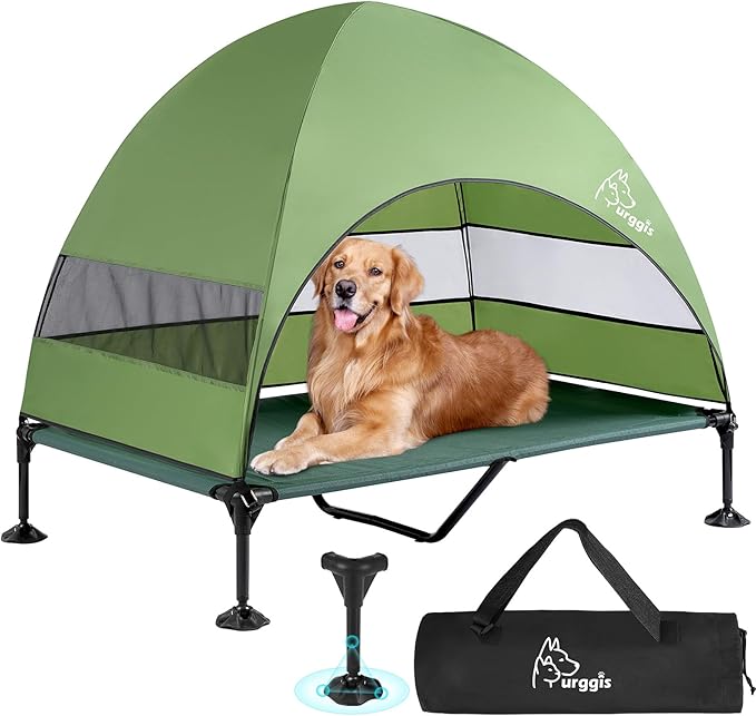 Upgraded Elevated Dog Bed with Canopy, Portable Raised Outdoor Dog Bed with Stable Anti-Slip Feet, Wider Shade Pet Bed Cot, Raised Dog Beds for Large Pets Camping, Indoor & Outdoor Use