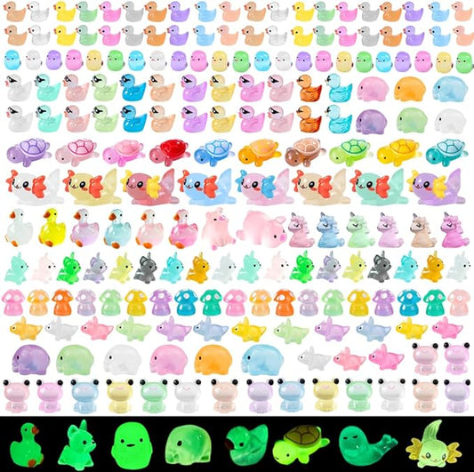 200 Pcs Mini Resin Animals Kit Accessories Variety Pack Glow Animal Figurines Resin Mini Ducks Figurines Accessories for Variety Pack for Garden Micro Landscape Aquarium Potted Dollhouse Decor