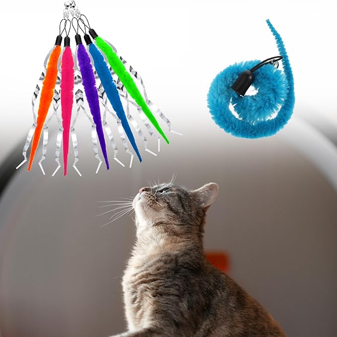 Cat Worm Toy with Foil, 10 PCS Cat Wand Attachments Worms Toy Interactive Cats Wand Attachments Worms Toys for Indoor Cats