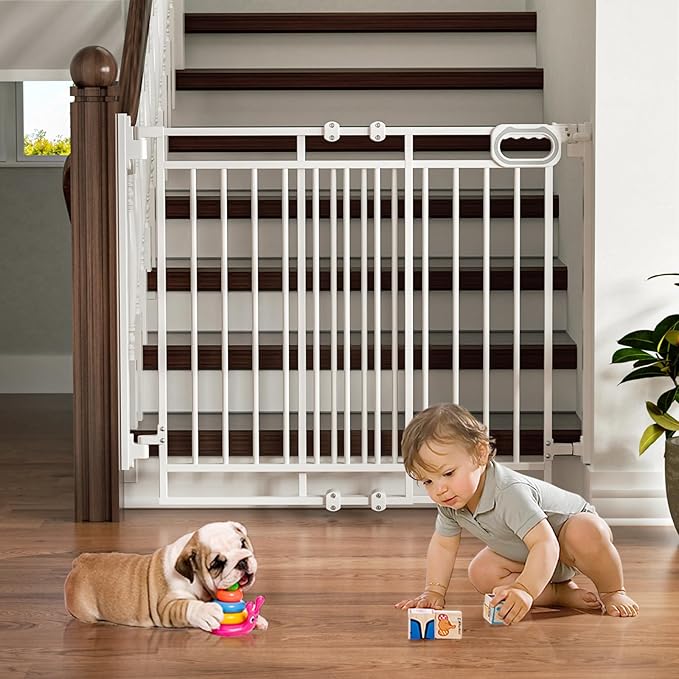 Mom's Choice GROWNSY Baby Gate No Bottom Bar, Adjustable Width 26” to 36” for Child and Pet, Dog Gate with Auto-Close & One-Hand Operation, Screw-in Installation for Doorways and Indoor Use