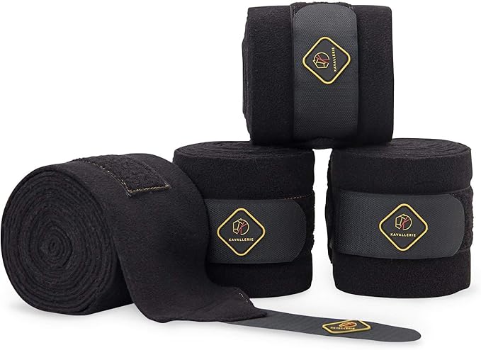 Kavallerie Classic Bandage for Horses, Distributes Pressure Evenly with Therapeutic Breathable Fleece Material, Stretchy, Provides, Leg Protection and Support - Black - (4 Units per Pack)