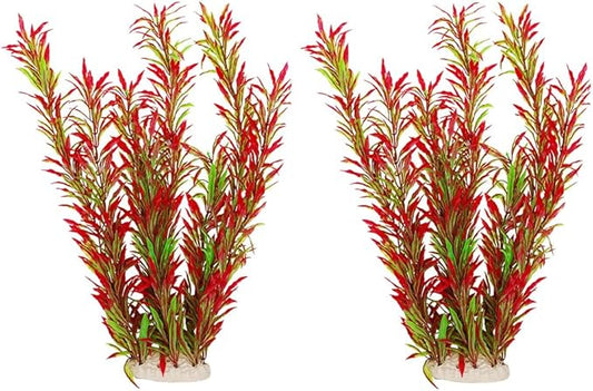 DSkoiph 2 pcs Aquarium Decor Plastic Plants Extra Large 21 Inches Artificial Fish Tank Plants Tall Fish Tank Decorations Artificial Green Water Plants (Wine)