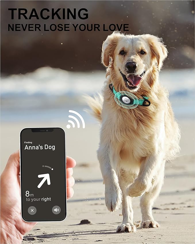 TagME Airtag Dog Collar,Waterproof Reflective Pet Collar with Airtag Holder,Soft Padded and Double D-Rings for Large Dogs,Turquoise