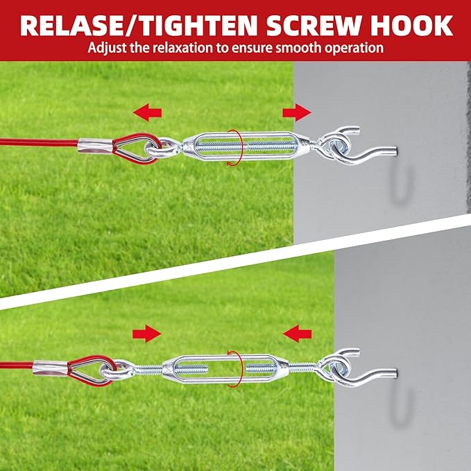 PUPTECK Outdoor Dog Run Cable for Small to Large Dogs up to 125lbs, Heavy Duty Tie Out Cable Trolley System with Runner Pulley Cable Zip Line for Yard, Camping, Long Lead Chain Leash