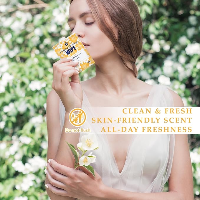 Tondiamo 200 Pcs Feminine Wet Wipes for Women Individually Wrapped Flushable Wipes Travel Size Soothing Personal Wipe Cleansing Natural Ingredients for Feminine Daily Use (Jasmine)