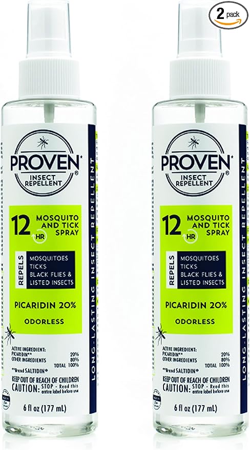 Proven Insect Repellent Spray, Keep Mosquitoes, Ticks and Flies Off, DEET Alternative Repellent, Up to 12-Hour Protection, Great for Camping or Hiking, 6 oz, Odorless Spray, 2 Pack