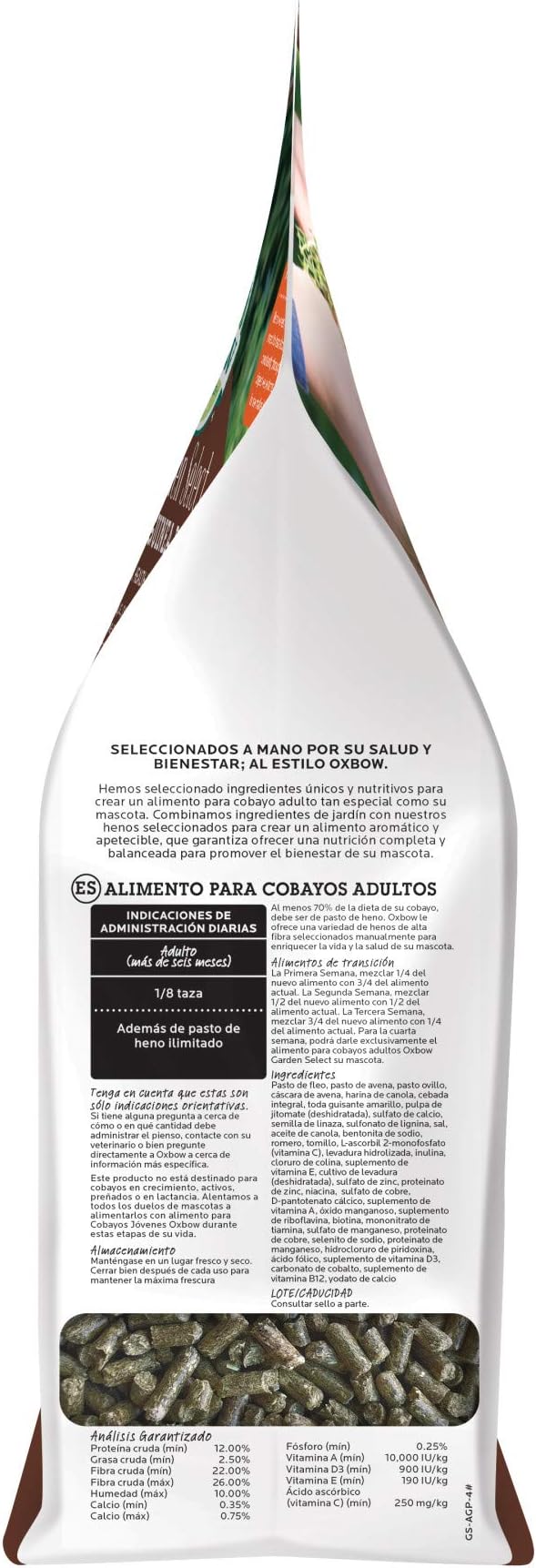 Oxbow Animal Health Garden Select Guinea Pig Food, Adult Guinea Pig, Made Timothy Hay, Vitamin & Mineral Rich Pet Food Pellets, Made in USA, High Fiber, 4 lb Bag