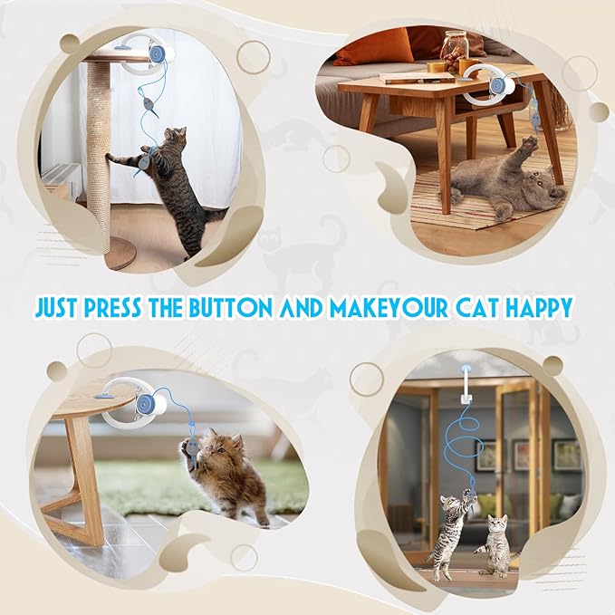 Cat Toy Interactive for Indoor Cats, Smart USB Rechargeable Door Hanging Automatic Retractable Kitten Toys, Teaser Electronic Self Play Feather Cat String Toy Attached with 3 Catnip Mice White