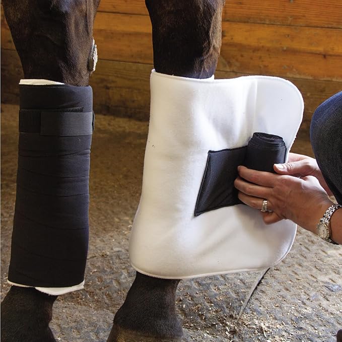 Dura-Tech Combo No Bow Leg Wraps for Horses | Perfect & Quick Bandage Application | Innovative Protection | Heavy-Duty Hook & Loop Closure | White & Black Combo