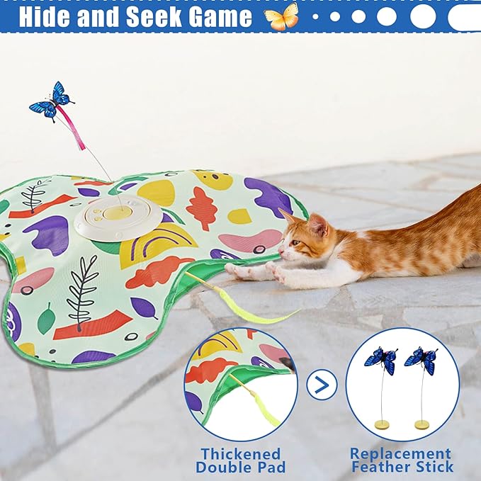 Interactive Cat Toy, Automatic Kitten Toys for Indoor Cats, Hide and Seek Cat Toy Kitten Wand Toy Cat Exercise Toys with Motion Activated, Moving Feather, Chirping