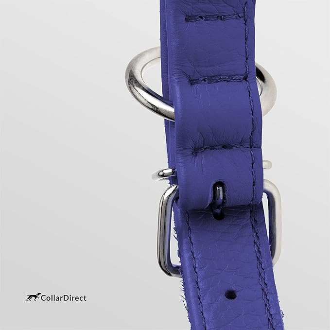 CollarDirect Rolled Leather Dog Collar, Soft Padded Round Puppy Collar, Handmade Genuine Leather Collar Dog Small Large Cat Collars 13 Colors (6-7 Inch, Purple Textured)