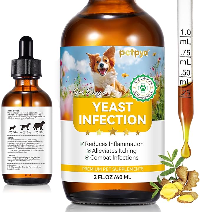 Yeast Infection Treatment for Dogs, Natural Yeast Infection Treatment Drops for Dog Itch Relief, Dog Allergy Relief, Dog Yeast Ear Infection Treatment, 2.02fl.oz