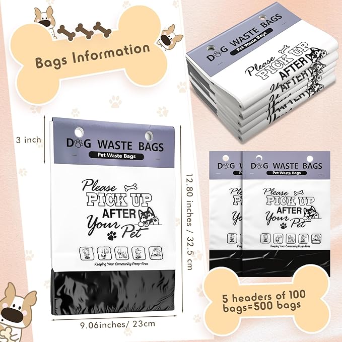 Ireer 500 Pcs Thick Header Dog Waste Bags Bulk Dog Poop Station Refills Pet Waste Bags Thicker Leakproof Disposal No More Warm Yuck Feeling for Home Outdoor Parks Communities Hoas