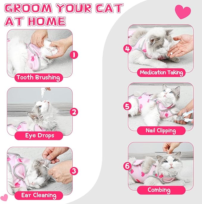 Cat Grooming Hammock, Self-Adherent Wrap for Cutting Nails, Anti-Escape Calming Grooming Bag for Medicine, Nail Clipping, Teeth Brushing, Ear Cleaning