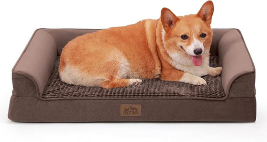 Orthopedic Dog Bed for Large Dog, Pet Couch for Medium Dog Cat, Big Supportive Foam Bolster Sofa with Waterproof Lining Cover, Anti-Slip, Comfort, Washable, 36x27x7.5 in, U Shape, Brown