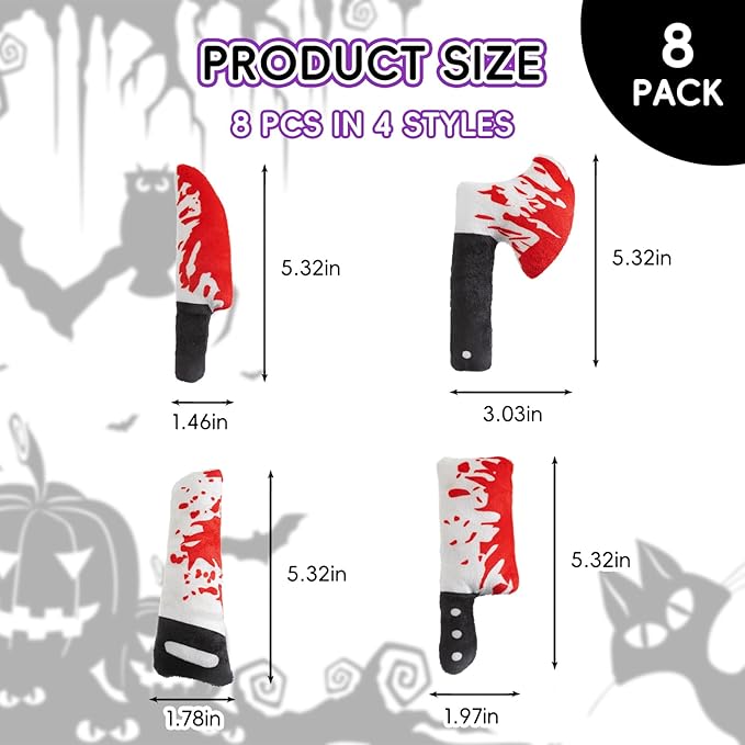 8pcs Catnip Toy, Indoor Knife Shaped Cat Toy Horror Plush Interactive Chew Bite Toys for Halloween Christmas Cat Kitten Indoor Festive Holiday Cat Lover Gift