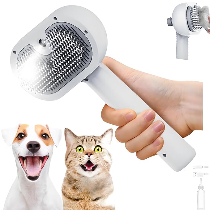 Pet Steam Brush for Dog & Cat – Spray Hair Removal Comb – Steam for Shedding & Grooming – Water Brush for Long & Short Haired Pets