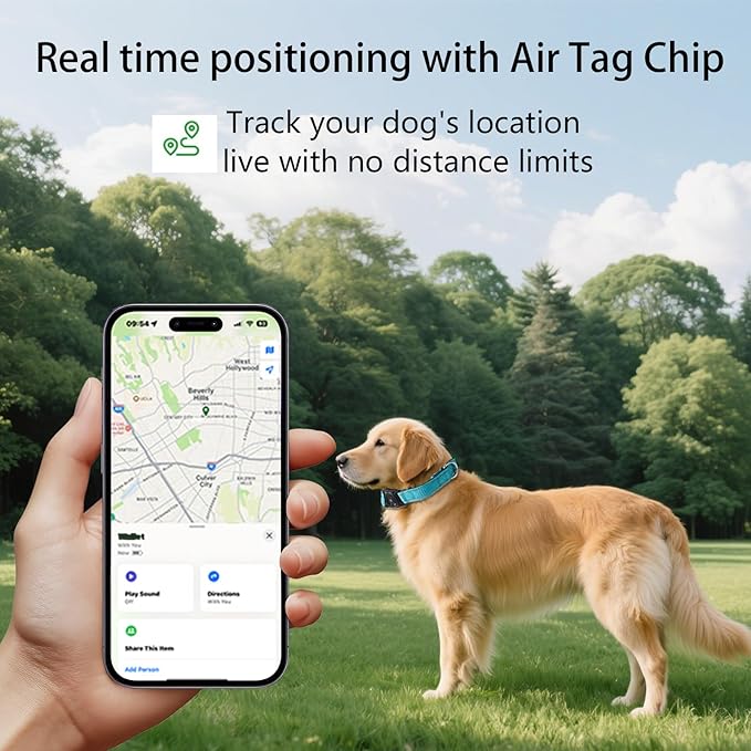 Air -Tag Dog Collar Waterproof Dog Air Tracker Chip for Apple Find My (iOS only) Reflective Strip Real Time Anti-Loss Tags Ultra-Durable GPS Pet Tracking Collar, Sky Blue M (12.4''-17.3'')