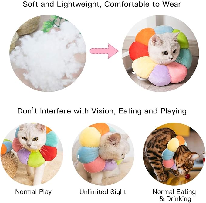 KUDES Cat Small Dog Recovery Collar, Cute Neck Cone After Surgery, Adjustable Pet E Collar, Wound Healing Protective Cone Surgery Recovery Elizabethan Collars for Small Pet (M(within 9.5lb), Colorful)