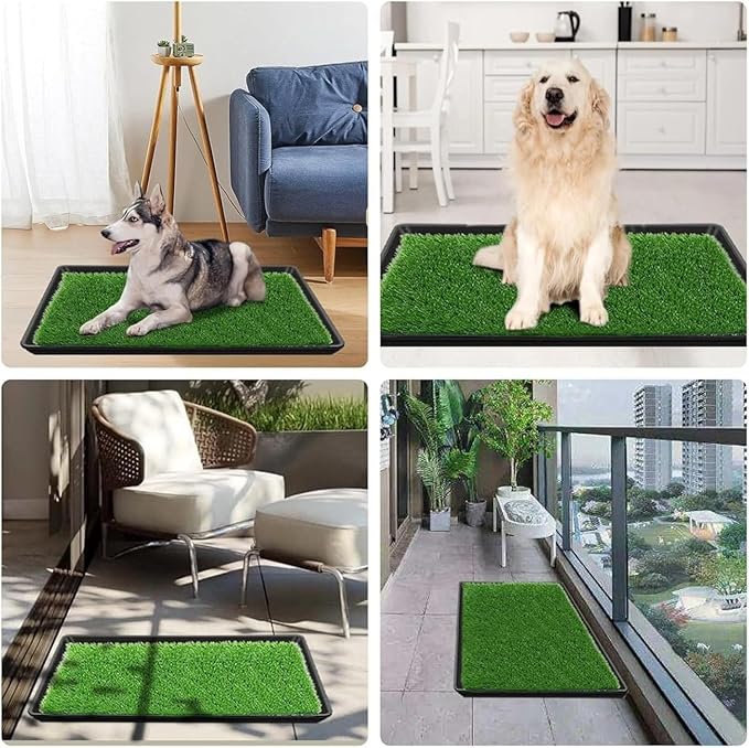 Dog Grass Puppy Training Pee Pad with Tray, Dog Potty with 2 Replacement Artificial Grass Pads, Portable Pet Toilet Washable Odor Free Little Box Indoor Outdoor Use
