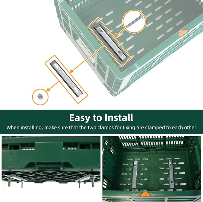 Foldable Large Green Plastic Bicycle Rear Basket with Cargo Net and Waterproof Cover Net for Shopping Outings, Pets, School, Picnics or Outdoor Activities, Easy to Install on Rack Mount