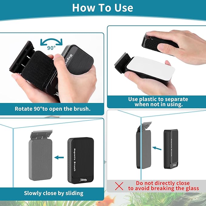 hygger Aquarium Magnet Glass Cleaner, Magnetic Fish Tank Cleaner with 2 Blades for Glass and Acrylic Aquariums, Aquarium Algae Scraper with Super Strong Magnet for Tank Thickness Up to 0.2 Inch (S)