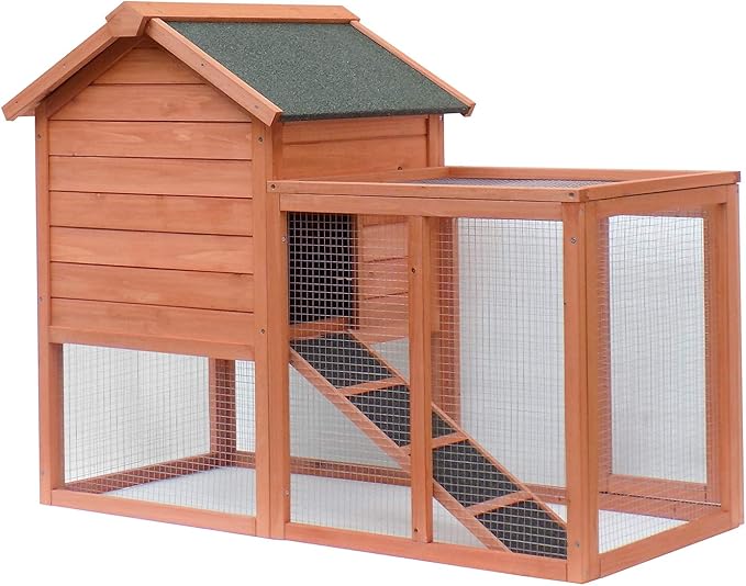 Rabbit Hutch Chicken Coop Kennel Easily Assembled 2 Story with Removable No Leak Tray Solid Fir Wood Weatherproof for Indoor Outdoor Pets