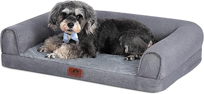 Hollypet Orthopedic Dog Bed for Medium Dogs, Supportive Foam Pet Couch with Removable Washable Cover and Non-Slip Bottom, Waterproof Lining Dog Sofa Bed, Gray, M (28 * 22.5 * 7.5)