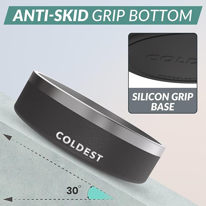 Coldest Dog Bowl - Anti Rust Metal, Non Slip, 3 Layers Insulated Stainless Steel Dog Bowls - Spill Proof & Heavy Duty - Water Bowl for Dogs, Cats & Pets, Dish Washer Safe (42 oz, Stealth Black)