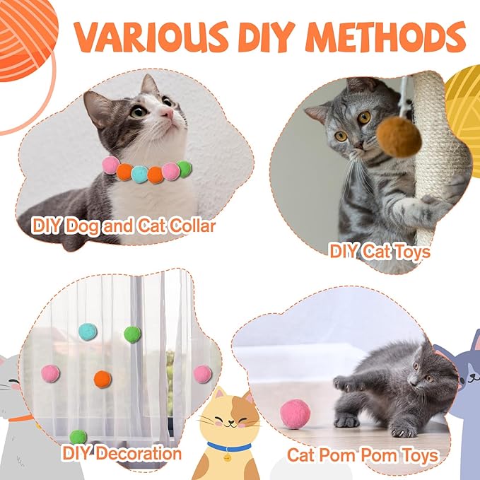 20Pcs 1.6" Cat Toy Balls, Soft Kitten Pom Pom Toys, Plush Interactive Playing Quiet Ball Cats Favorite Toy, DIY Craft Decorations, Training and Sensory Enrichment