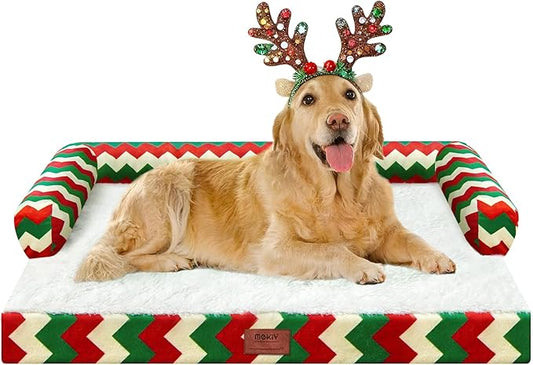 XL Christmas Dog Bed for Extra Large Dogs-Waterproof Large Dog Cat Bed with Sides,Foam Big Pet Couch Sofa Beds with Washable Removable Cover，Comfort Orthopedic Pet Beds with Non-Slip Bottom