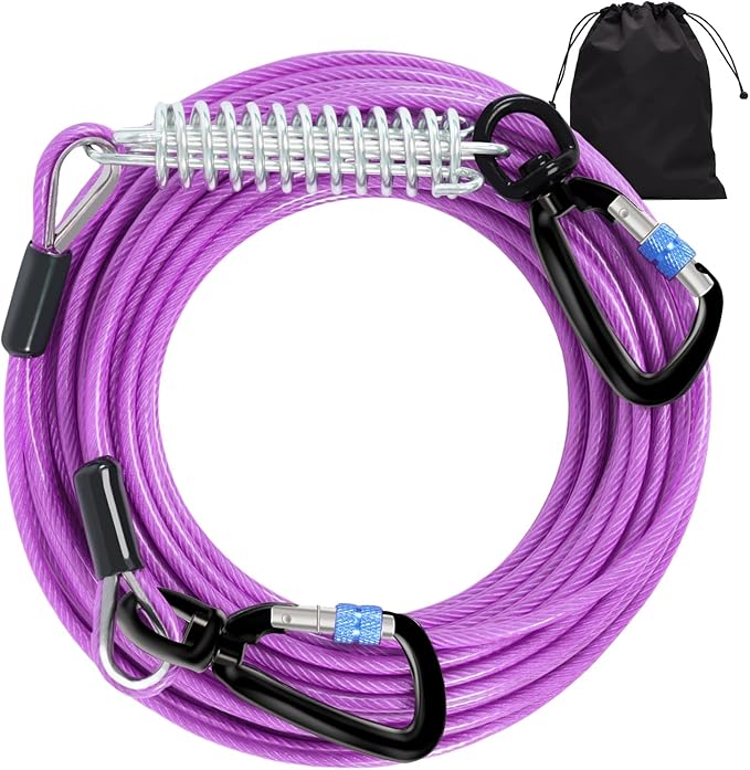 Snagle Paw Dog Leads for Yard 100FT-1000LBS Break Strength,Heavy Duty Tie Out Cable for Dogs with Swivel Lockable Hook & Spring,Chew Proof Dog Chain for Outside,Dog Run Cable for Medium Large Dogs