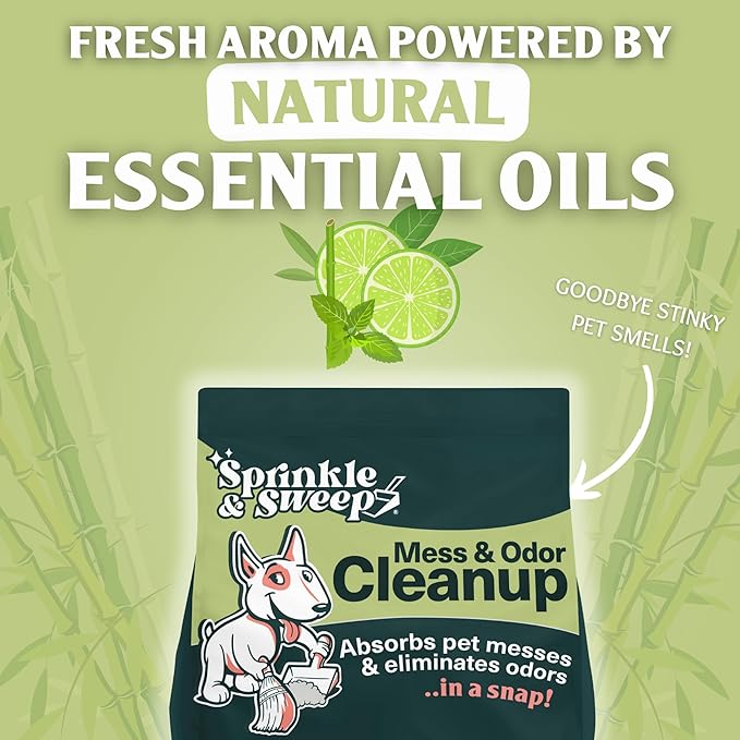 Sprinkle & Sweep Pet Accident Cleanup for all Hard Surface - Non Toxic Quick Pet Mess Cleaner & Odor Remover for Urine, Poop, Vomit, Diarrhea & Potty Training, Hair Balls (1Bag + Sweeper Kit)