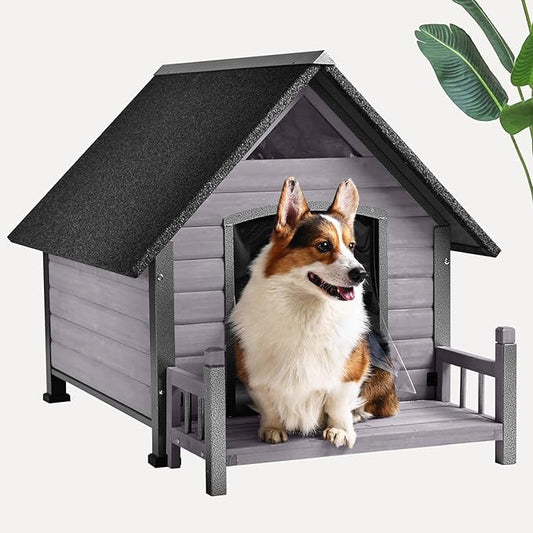 Large Dog House Outdoor Indoor All-Around Iron Frame Design Dog House with Porch＆Raised Feet for Small Medium Large Dogs（Grey）