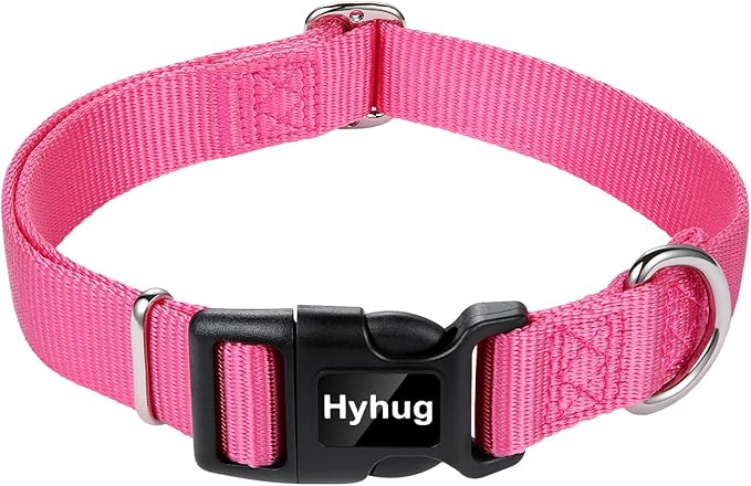 Hyhug Dog Collar with Quick Release Buckle, Nylon Adjustable Sturdy Cute Dog Collars for Large Dogs (Candy Pink, Large)