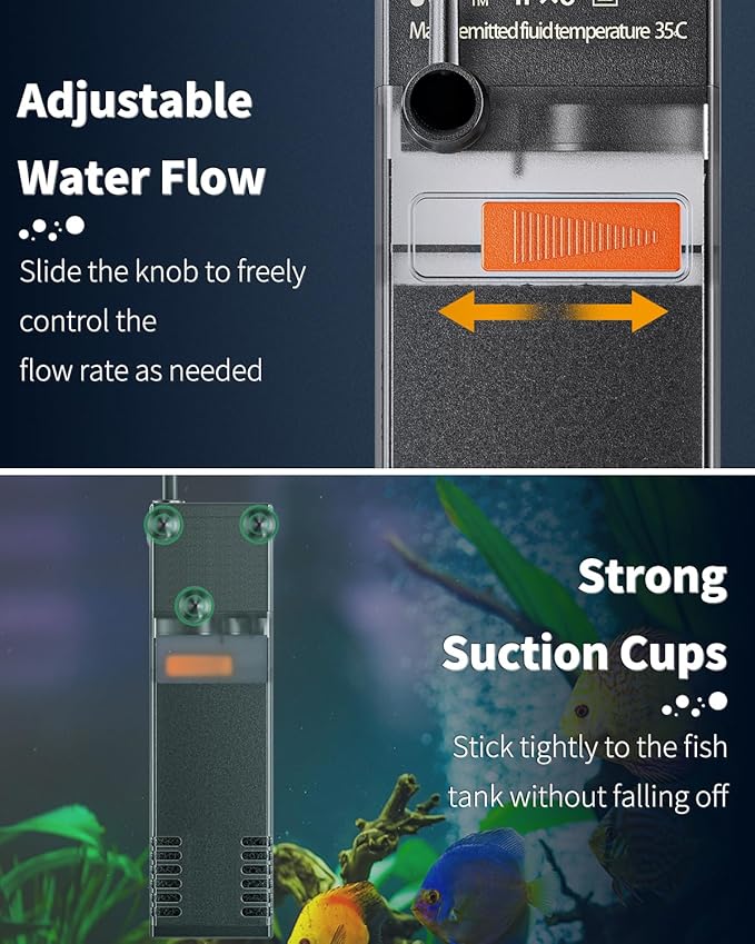 Pawfly Internal Aquarium Filter, Submersible Power Filter with 55 GPH Water Pump for 3 to 10 Gallon Fish Tanks Filtration Circulation and Oxygenation