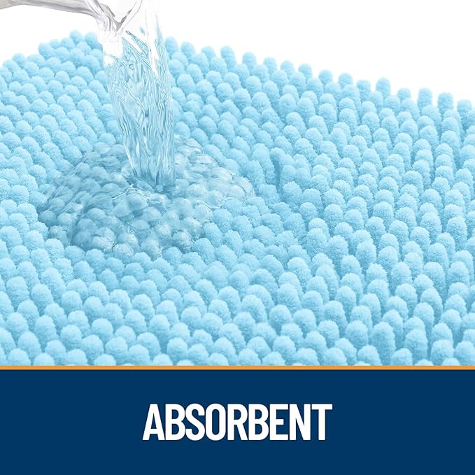 OLANLY Dog Door Mat for Muddy Paws 47x20, Absorbs Moisture and Dirt, Absorbent Non-Slip Washable Doormat, Quick Dry Chenille Mud Mat for Dogs, Entry Indoor Entryway Carpet for Inside Floor, Blue