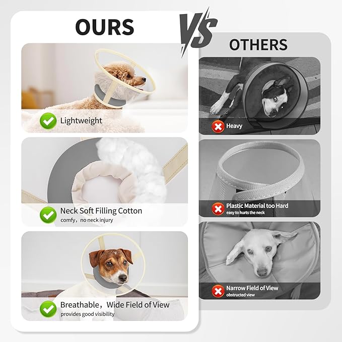 Soft Dog Cone Collar to Stop Licking-Adjustable Comfortable Mesh Recovery Collar After Surgery for Small or Miniature Dogs, Alternative to Plastic Elizabethan Collars for Neuter Incision Care (Grey,L)