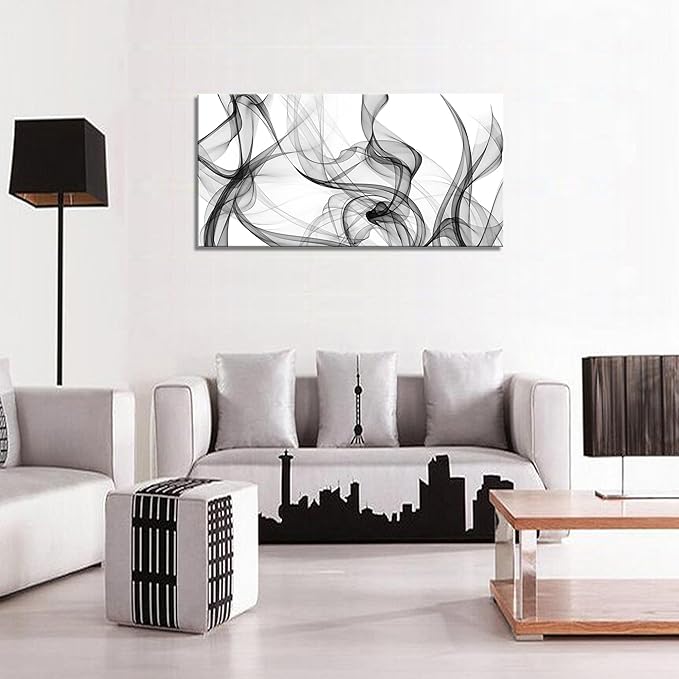 XXMWallArt FC3875 Abstract Wall Art Light Streak Black and White Abstract Line Canvas Wall Art for Living Room Bedroom Bathroom Office Wall Decor