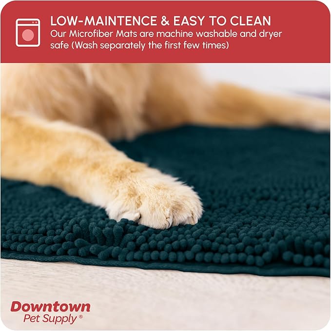 My Doggy Place Microfiber Dog Mat for Muddy Paws, 36" x 26" Teal - Absorbent and Quick-Drying Dog Paw Cleaning Mat, Washer and Dryer Safe - Non-Slip Rubber Backed Dog Floor Mat, Large